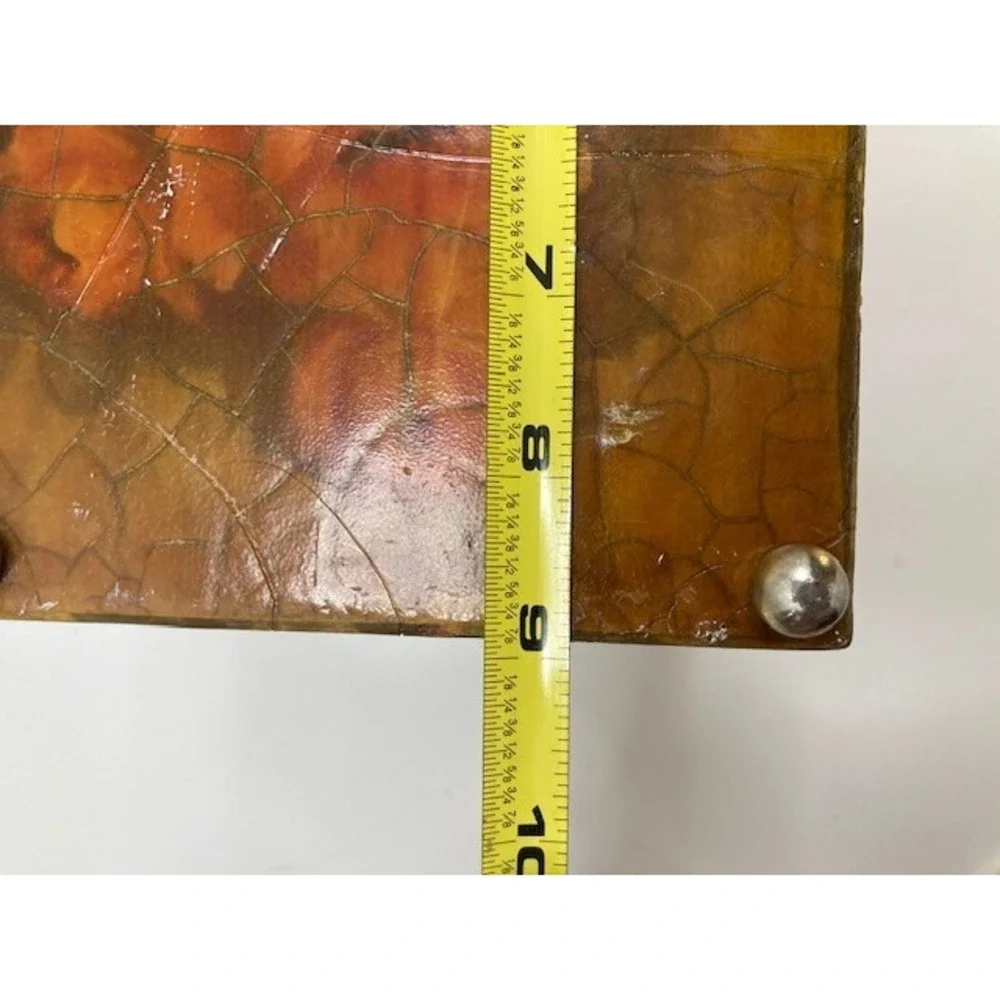 Vintage Floral Crackle Decoupage 1960s Textured‎ Wood Purse Lucite Handle